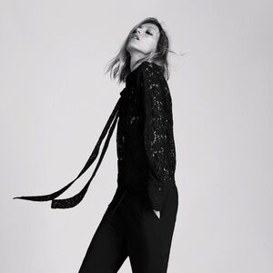 Womens Black lace long sleeve button up Zara blouse - XL